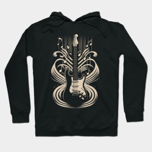 Sculpted Sound: Abstract Guitar Illustration with 3D Depth on Tee Hoodie